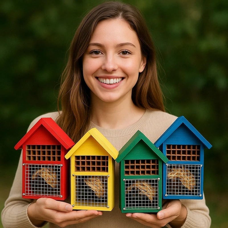 CEDAR ALPHA 4 Pack DIY Insect Hotel Kit, Backyard Insect House, Solid Wood 5.9"x 7.7"x 4.7", UVcoating Painted, Bee House, Nesting Habitat Shelters, Garden Shelter for Bees, Butterflies, Bugs - Image 3